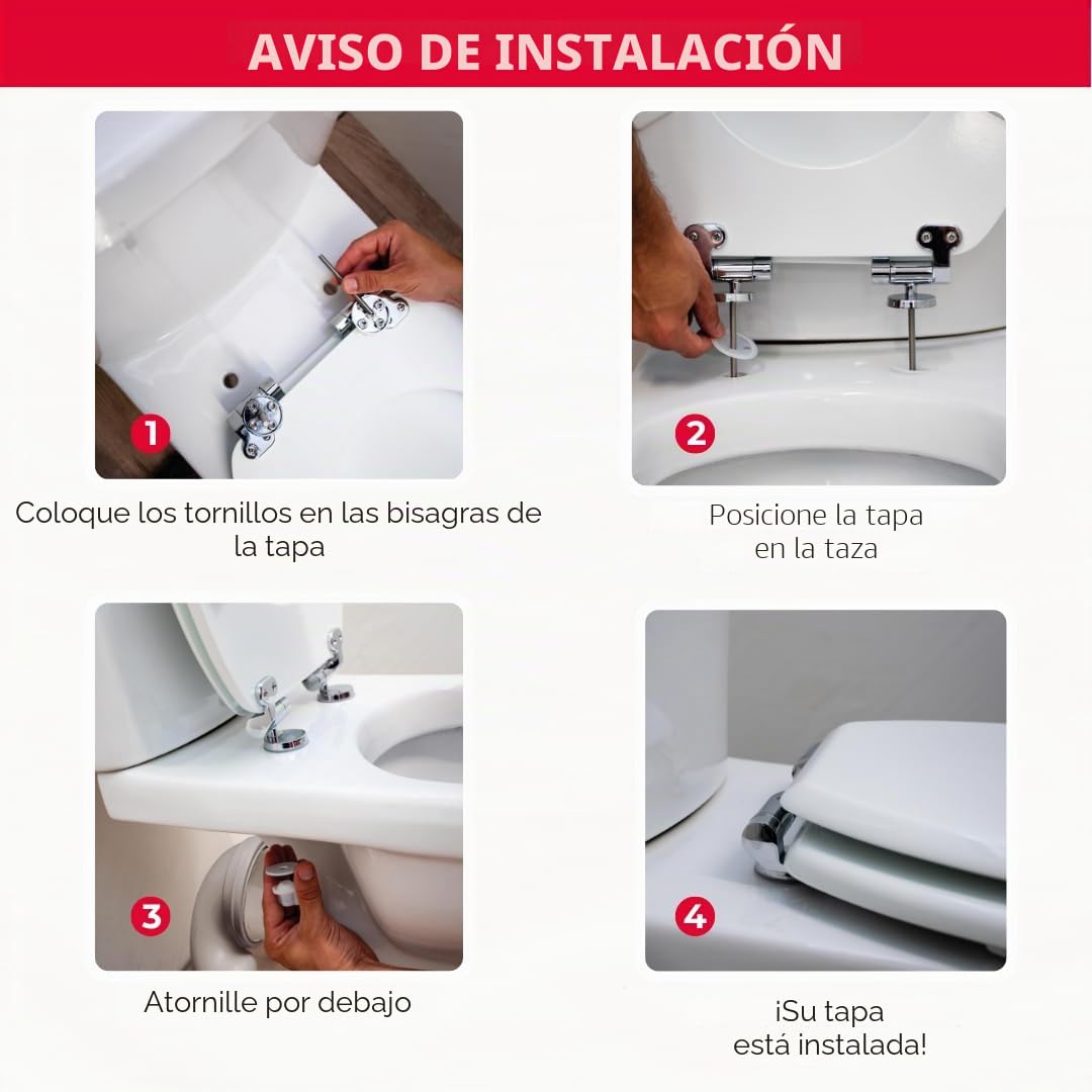 Wirquin woody - Tapa wc woody lux con tornillo acero inoxidable lacado blanco | MDF, freno de caída, bisagras de acero inoxidable, forma U