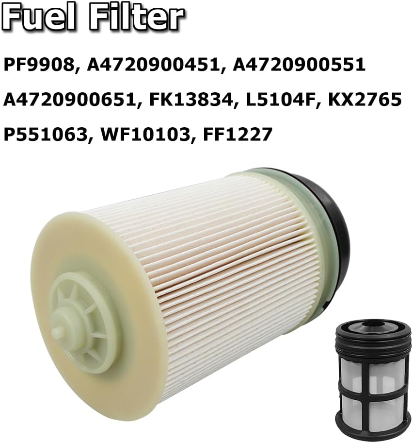 PF9908 Fuel Filter P551005 Oil Filter FS19915 Fuel Filter Kit Compatible with Freightliner Cascadia DD13 DD15 DD16 Detroit Diesel Engine Replace PF9908 P551005 P551063 A4720900651 FK13834 L5104F