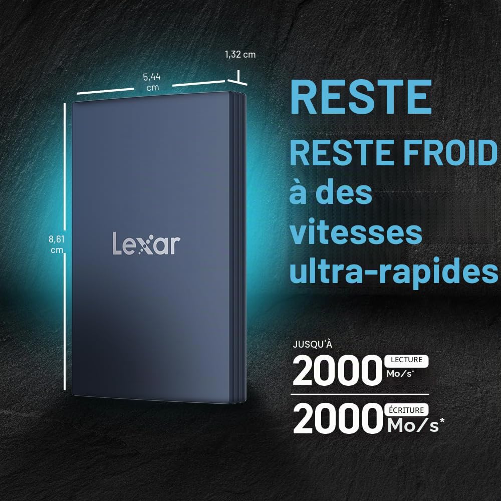Lexar Armor 700 Disque Dur SSD Portable 8 to – Jusqu'à 2000 Mo/s en Lecture et écriture, USB 3.2 Gen 2x2, Robuste IP66 résistant à l'eau et à la poussière, Compatible avec PC, Mac, iPad, iPhone 15/16