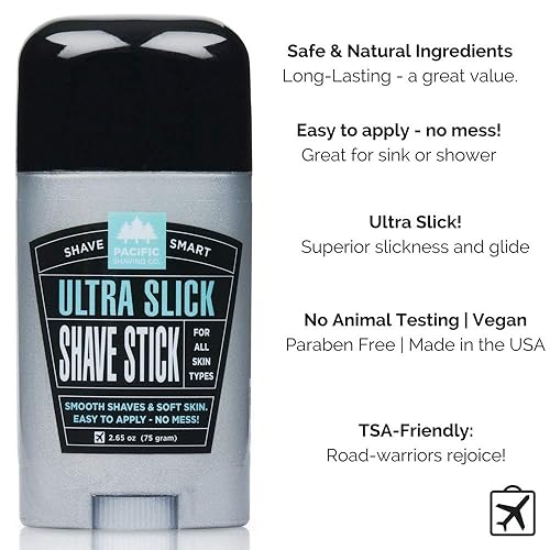 Miniatura 4 de Pacific Shaving Company Barra de afeitado ultra resbaladiza fácil de aplicar, sin ensuciar, afeitadas suaves y piel suave, apta para TSA, todo tipo