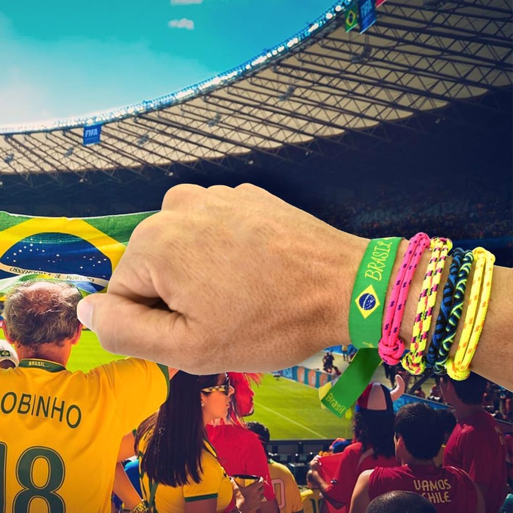 Bracelet en tissu drapeau du Brésil | Réglable | Bracelet vert-jaune pour montrer votre fierté | Soutien à la Canarinha et symbole de joie | Cadeau pour les Brésiliens
