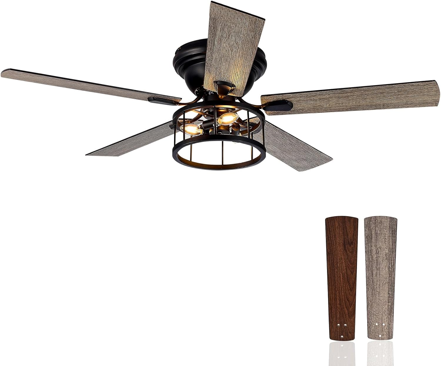 Breezary 52 Inch Flush Mount Farmhouse Ceiling Fan with Light and