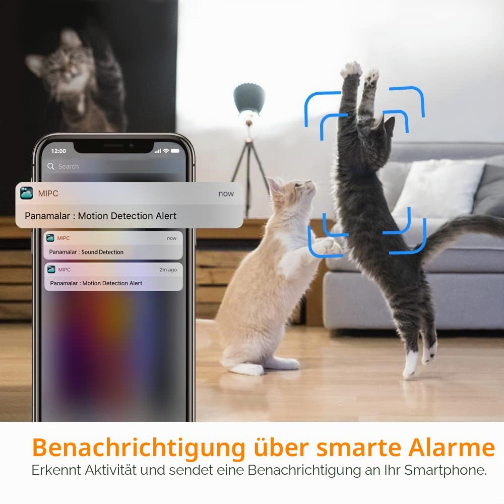 PANAMALAR WLAN IP Kamera, 3MP Innen Überwachungskamera 350°Schwenkbar FHD unterstützt LAN & WLAN Verbindung/Alexa/2 Weg Audio/Nachtsicht usw, Indoor Baby Kamera für Baby/Haustier PC Handy app