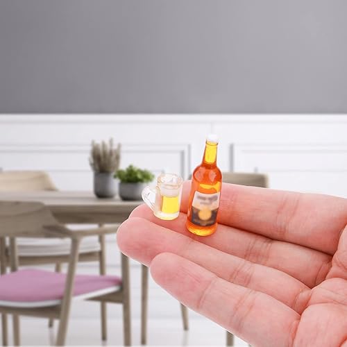 Miniatura 5 de cobee Juego de botellas de cerveza en miniatura para casa de muñecas, 12 piezas de mini tazas con 4 botellas de cerveza, modelo realista, accesorios