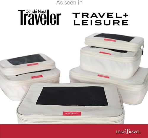 Vista 4 de LeanTravel Cubos de embalaje de compresión para organizadores de viaje con doble cremallera (paquete de 6 unidades (2L+2M+2S), arena)