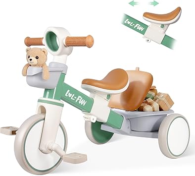 Tricycle for Toddlers 1-3 Years Old Toy, Adjustable Kids Bike for Boys Girls Birthday Gift Age 2-4, Baby Trike with Storage Baskets & Removable Pedals