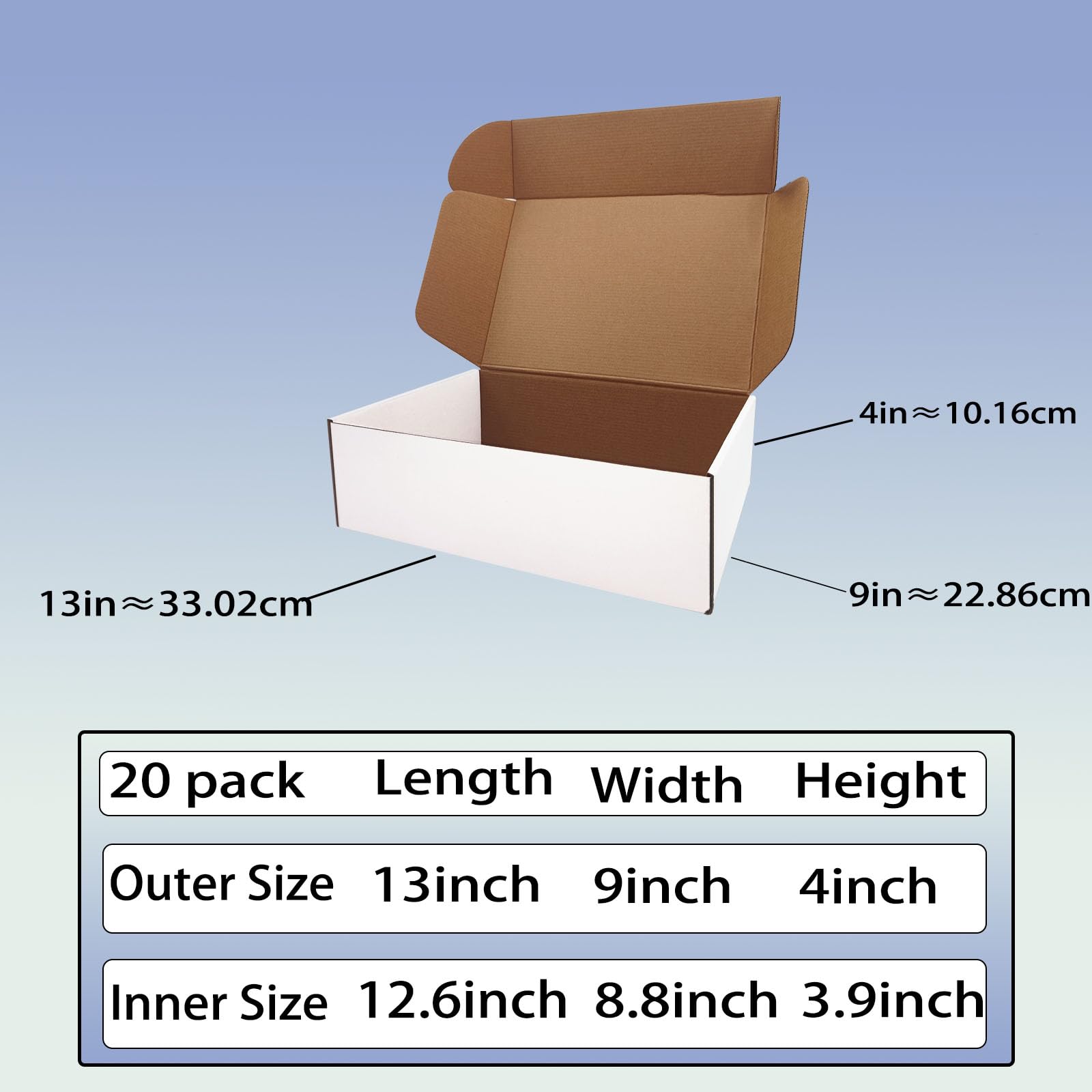 20 Stück 33 x 22,9 x 10,2 cm Versandkartons weiß Karton Versandkartons Kleinunternehmen Versandkartons Briefkasten Bulk Geburtstag Hochzeit Party Buch Literatur Geschenk