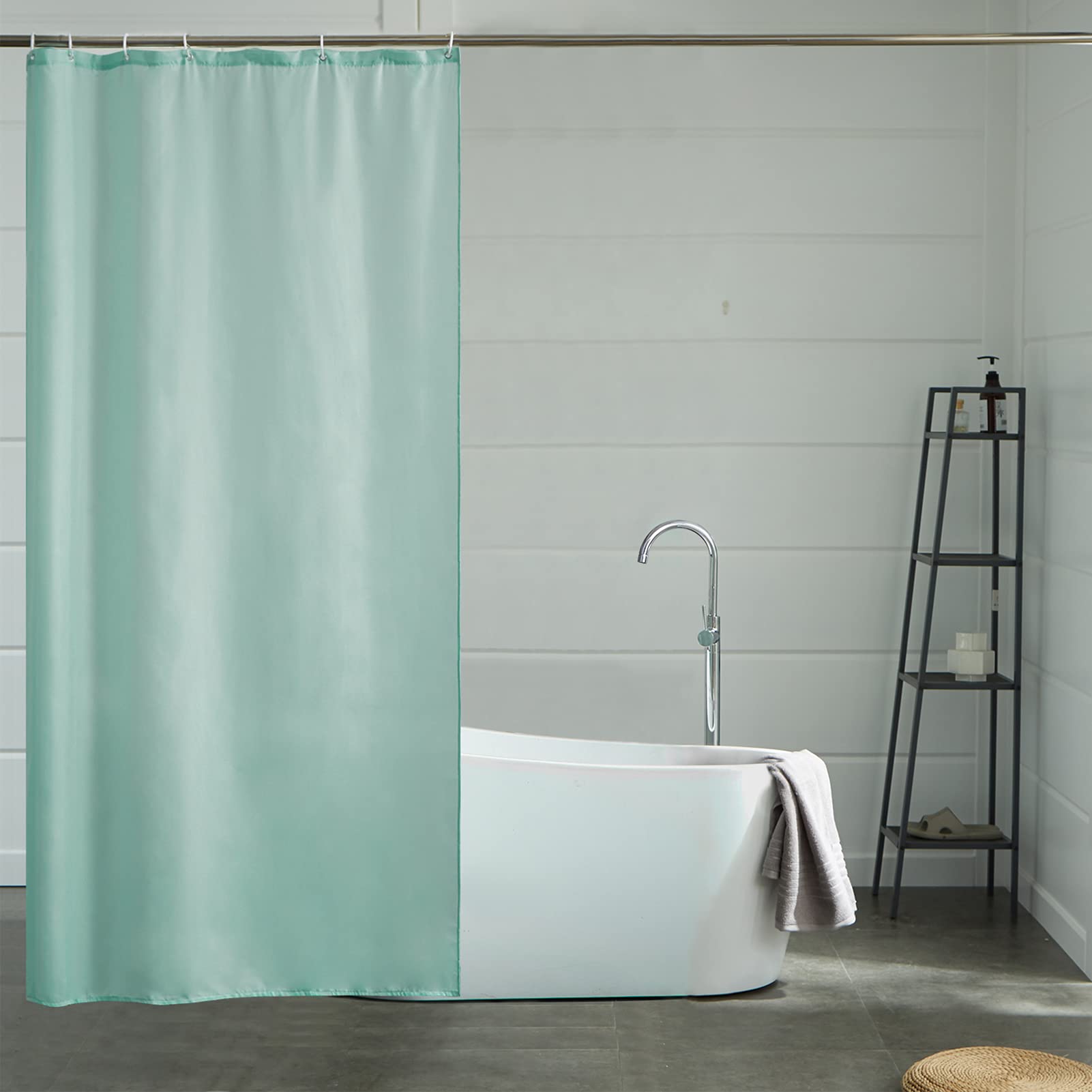 Cortinas Baño Blanca Antimoho Antibacteriano Impermeable Poliester Tela Lisa Lavable, con 12 Ganchos Plásticos, 180x200 Cortina. — view 77