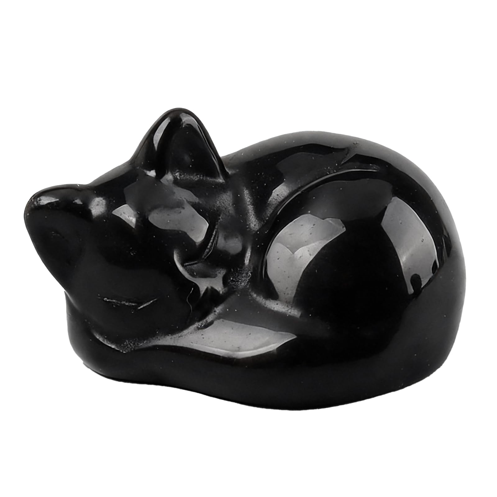 FJDRSIG Black Obsidian Crystal Cat, Sleeping Black Cat Ornament, Healing Sleeping Cats Crystal Figurine Ornament,for Cats Lovers & Women, Home Office Desk Decor, Small Lucky Kitten Decoration