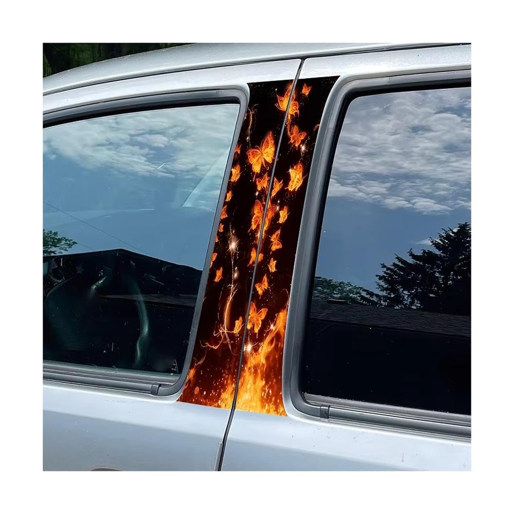 Bertdcx One Color Car Center Pillar Window Fire Butterflies Glossy Protective Polyethylene Film Auto Parts