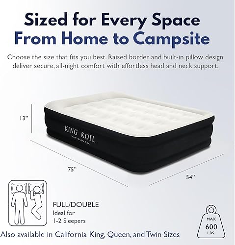 Miniatura 2 de King Koil Colchón inflable de felpa de tamaño matrimonial con bomba incorporada de alta velocidad para el hogar, campamento, invitados, cama
