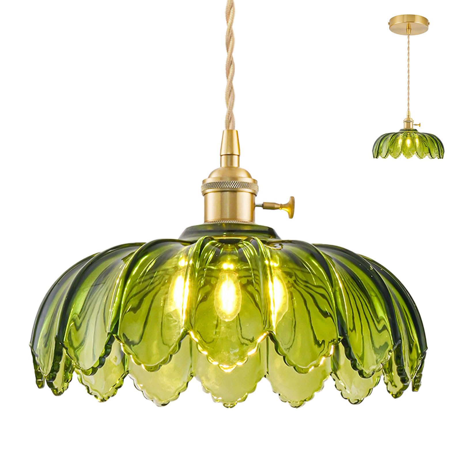 Glas-Hängelampe-Kücheninsel, Vintage-Hängeleuchte-Leuchte aus Messing, Verstellbare Grüne Küchen-Pendelleuchte-Deckenleuchte, Geeignet für Hängelampe Wohnzimmer, Flur, Leuchtmittel Nicht Enthalten