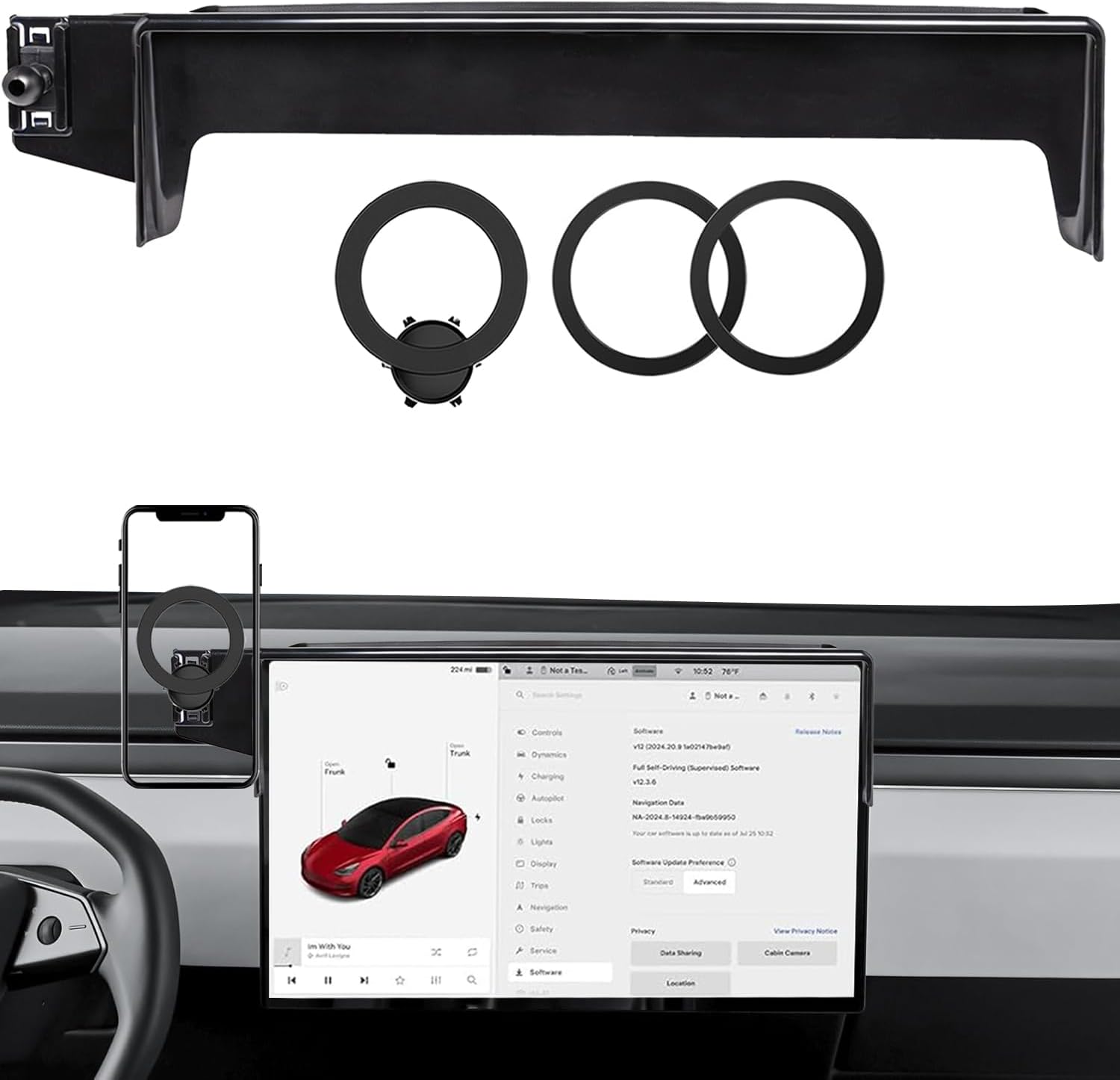 Magnetic Car Phone Holder for Tesla Model S/X 2021 2022 2023 2024 [Fit 17-Inch Screen] 360 Adjustable Cell Phone Mount for Magsafe Accessories
