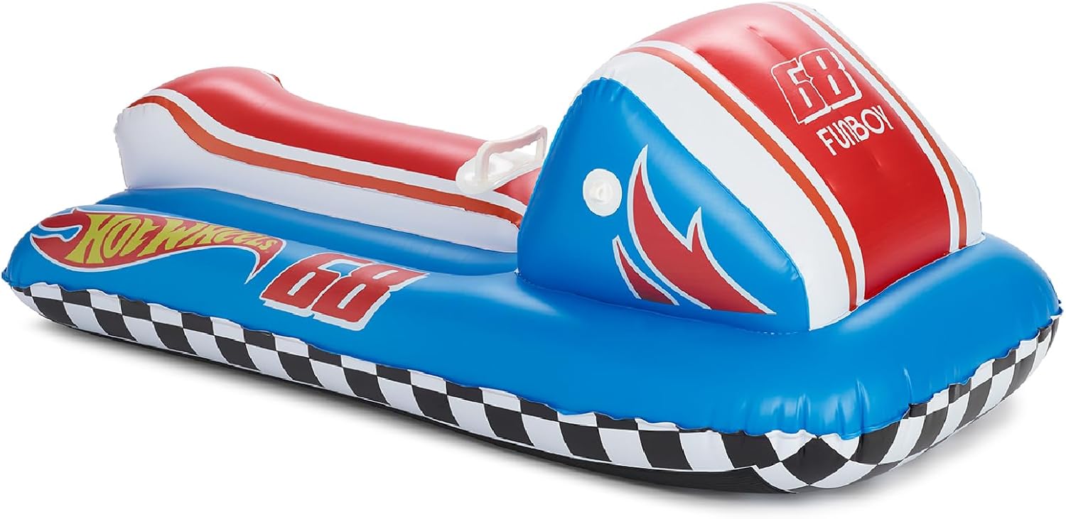 FUNBOY & Barbie 50" Kids Inflatable Skimobile Winter Snow Sled, 1-2 Riders with Grooved Rubber Base Tracks