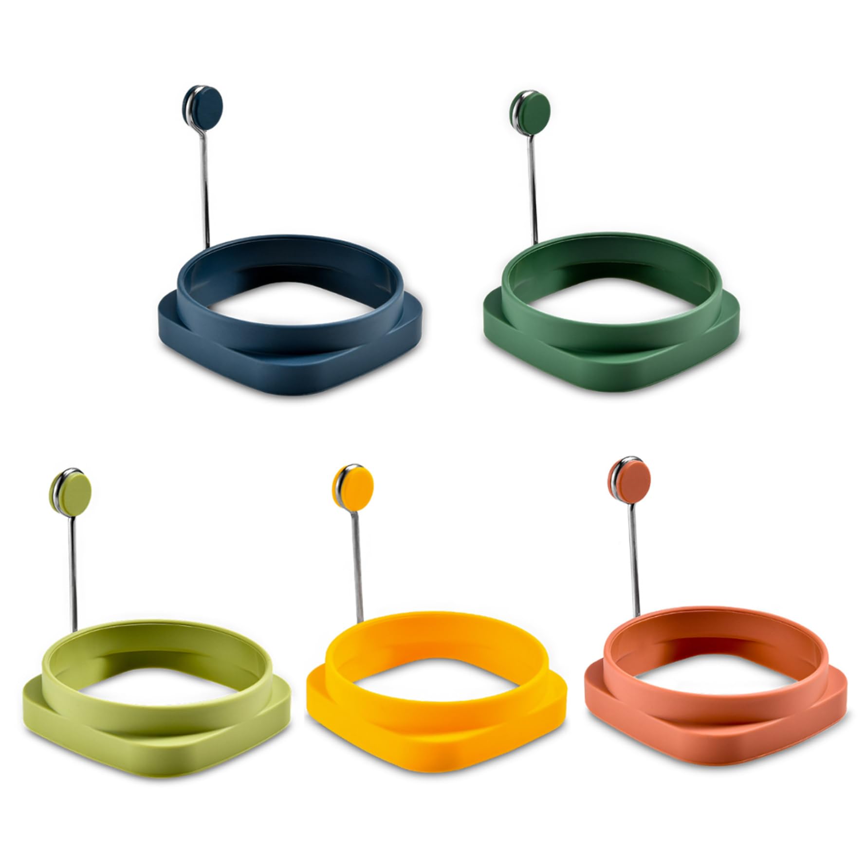 Vistnale Silicone Egg Rings|5Pcs Silicone Egg Rings Non Stick Fried Cooker Ring Square Cooker Ring Mold Heat Resistant Shaper with Handle for Mcmuffins Frying Eggs