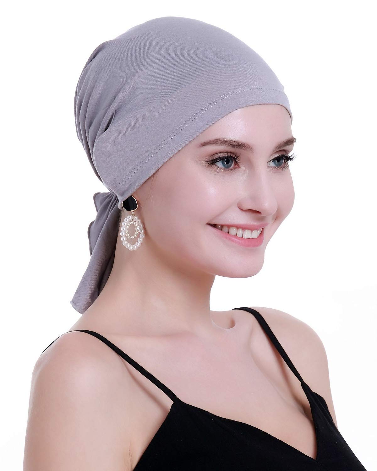 Bamboo Chemo Headscarf For Women Hair loss - Cancer Slip On Headwear Turbans Hats caps Sealed Packaging Light Grey