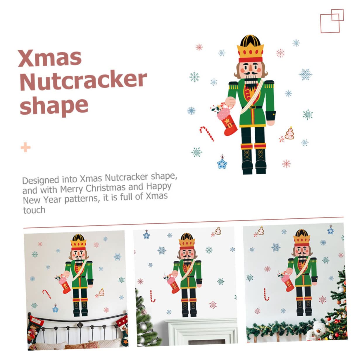 PRETYZOOM 4 Hojas Pegatinas Navideñas para Ventanas Feliz Navidad Calcomanías De Pared Pegatina De Cascanueces De Navidad Calcomanías De Ventana De De Nieve De Polivinilo