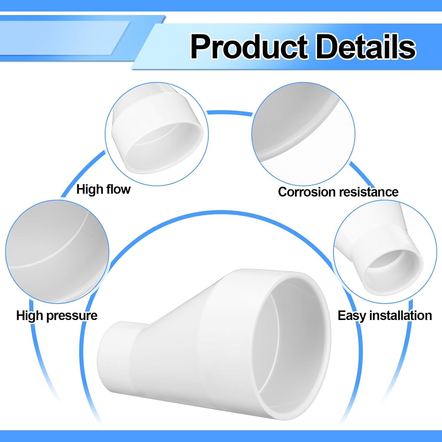 4" X 2" PVC Pipe Fitting Schedule 40 Compatible with 429-E Series Eccentric Reducer Coupling Suitable for High-flow Capacity, Plumbing, Irrigation, Pool, Spa, White