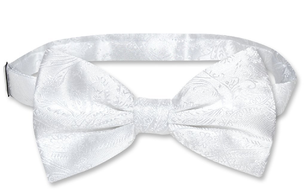 Vesuvio Napoli BOWTIE WHITE Paisley Color Men's Bow Tie for Tuxedo or Suit