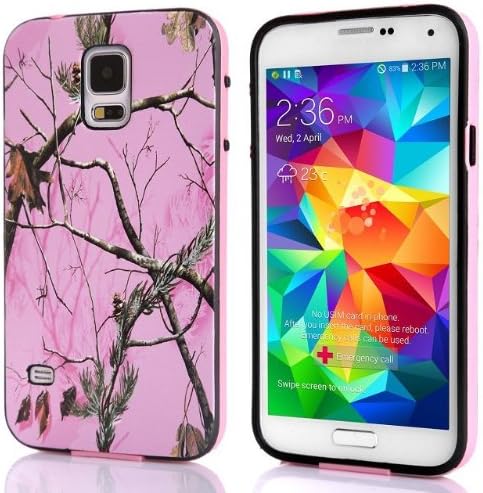 Samsung Galaxy S5 Case Cover,365 shopping Classic Design 2 in 1 Hybrid Durable TPU with bumper Case Ultra Fit for Samsung Galaxy S5 i9600 Smooth Back +Soft Cute Pink TPU bumper- Tree