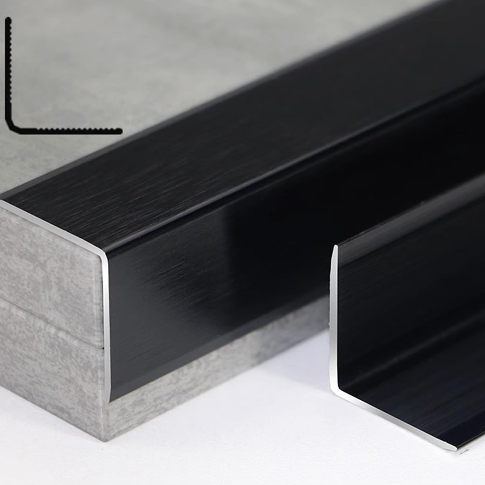 Aluminum Alloy Right Angle Floor Door Strips, 3pcs*0.9m Transition Bar for Profile Anodized Thickened Wall Corner Protector(Brushed Black,10mmx10mm)