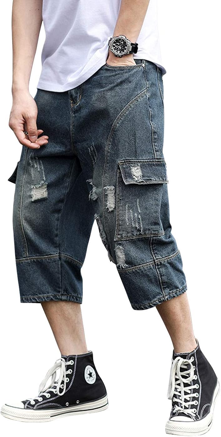 Mens long jean shorts below the knee Clearance