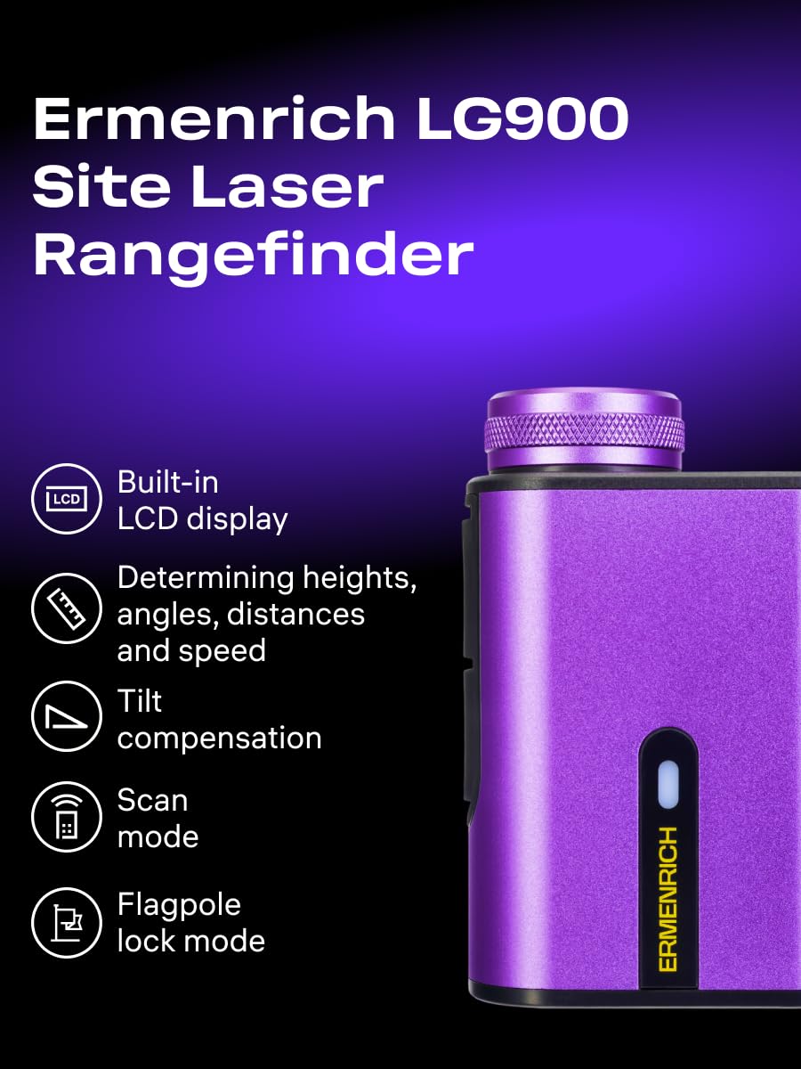 LG900 Site Dalmierz Laserowy 6,5x z Trybem Nachylenia, Wibracją i Blokadą Chorągiewki, 900 metrów, Auto-off, do Golfa, Polowania i Biwakowania, Kompaktowy Kompatybilny ze Statywem Fioletowy