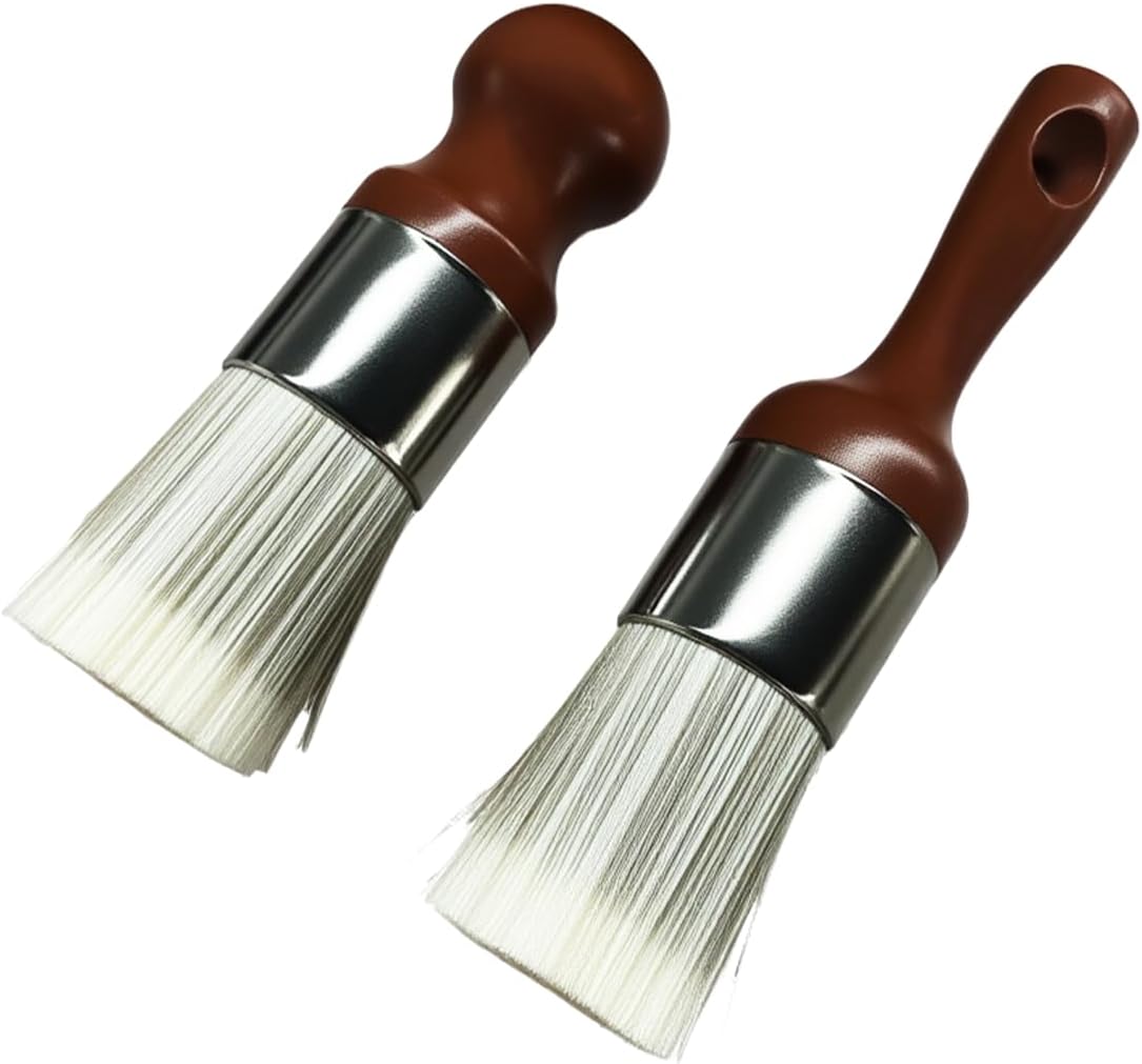 2PCS Car Leather Cleaning Brush, Soft Bristles Auto Crevice Scrub Brush with Wooden Handle, Ergonomic Polishing Wax Washing Tool for Car Home Office (Brown)