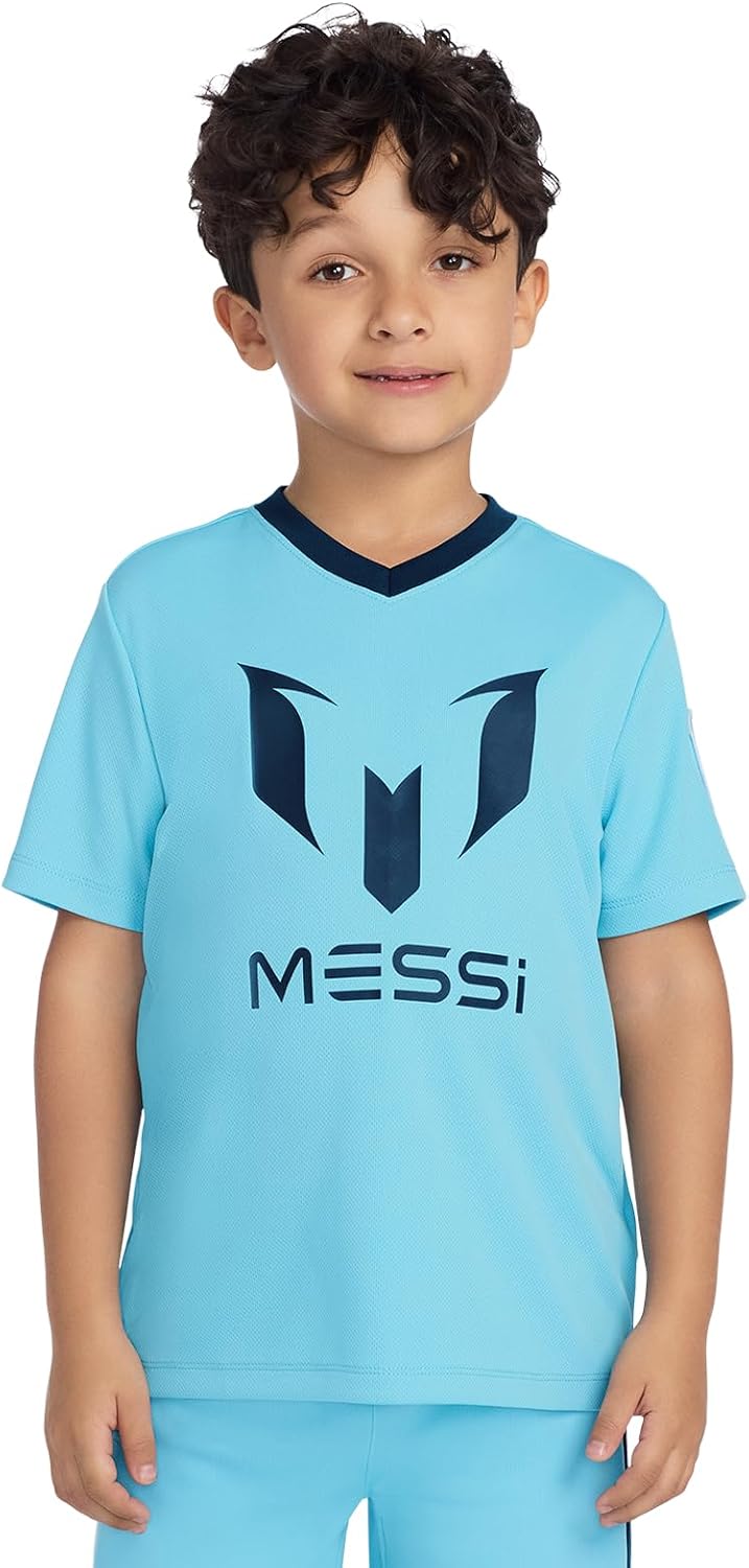 Messi Boys Lifestyle Short Sleeve Top, Loose-fit V-Neck Shirt with Logo, Comfortable
