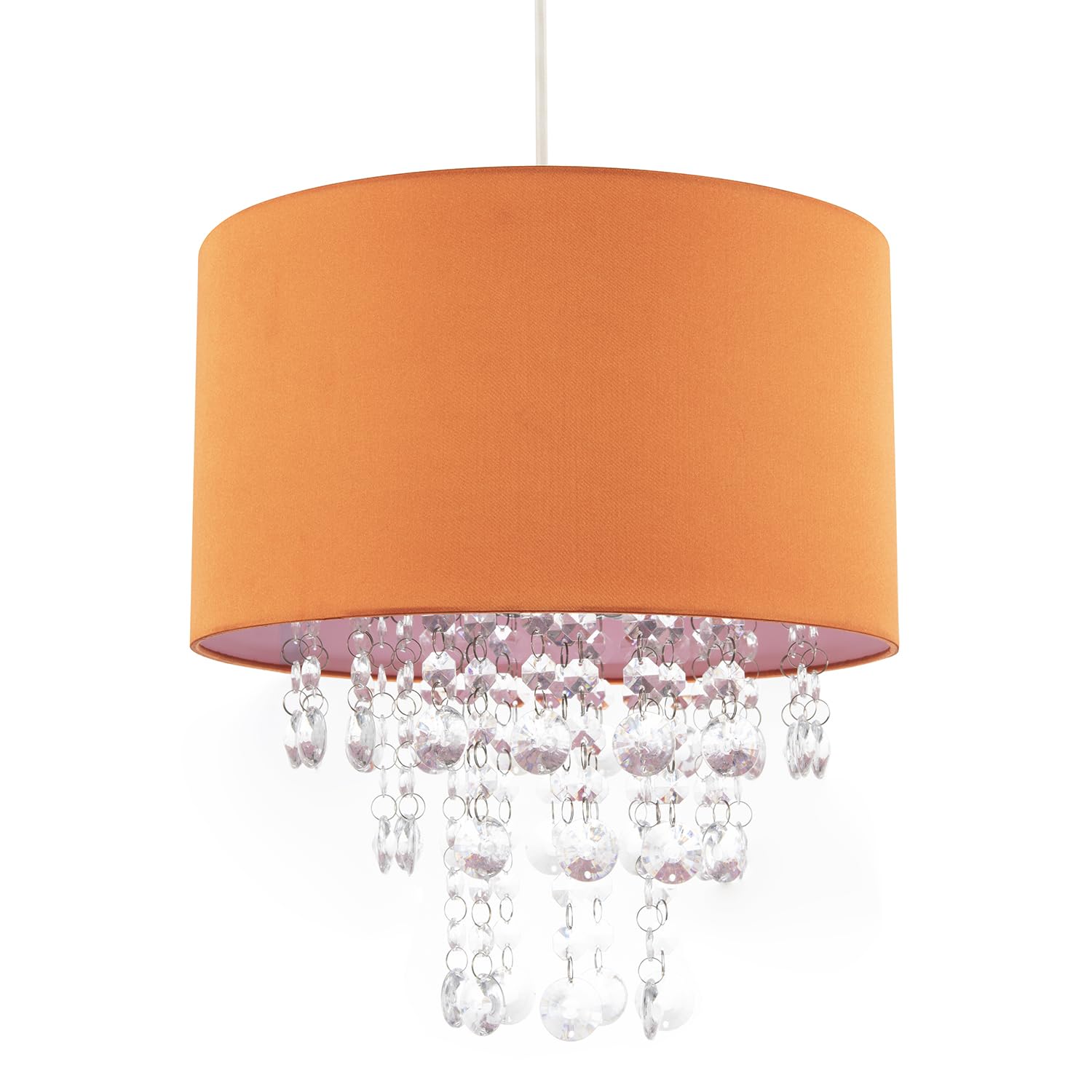 Happy Homewares Modern Orange Satin Fabric Pendant Shade With Clear Acrylic Drops from B&Q