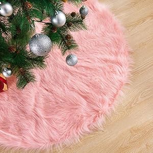 Pink Christmas Tree Skirt 36 Inches Long Luxury Cozy Faux Fur Xmas Tree Skirt Elegant Decor 1 PC