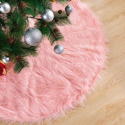 Pink-Christmas-Tree-Skirt-36-Inches-Long-Luxury-Cozy-Faux-Fur-Xmas-Tree-Skirt-Elegant-Decor-1-PC Pink Christmas Tree Skirt 36 Inches Long Luxury Cozy Faux Fur Xmas Tree Skirt Elegant Decor 1 PC