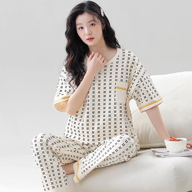 Image of Celary Women's Korean Night Suit Set | Round Neck Full Sleeve Top & Printed Ankle Length Pyjama | Skin-Friendly Fabric Soft Breathable Stretchable Loungewear | M to 2XL