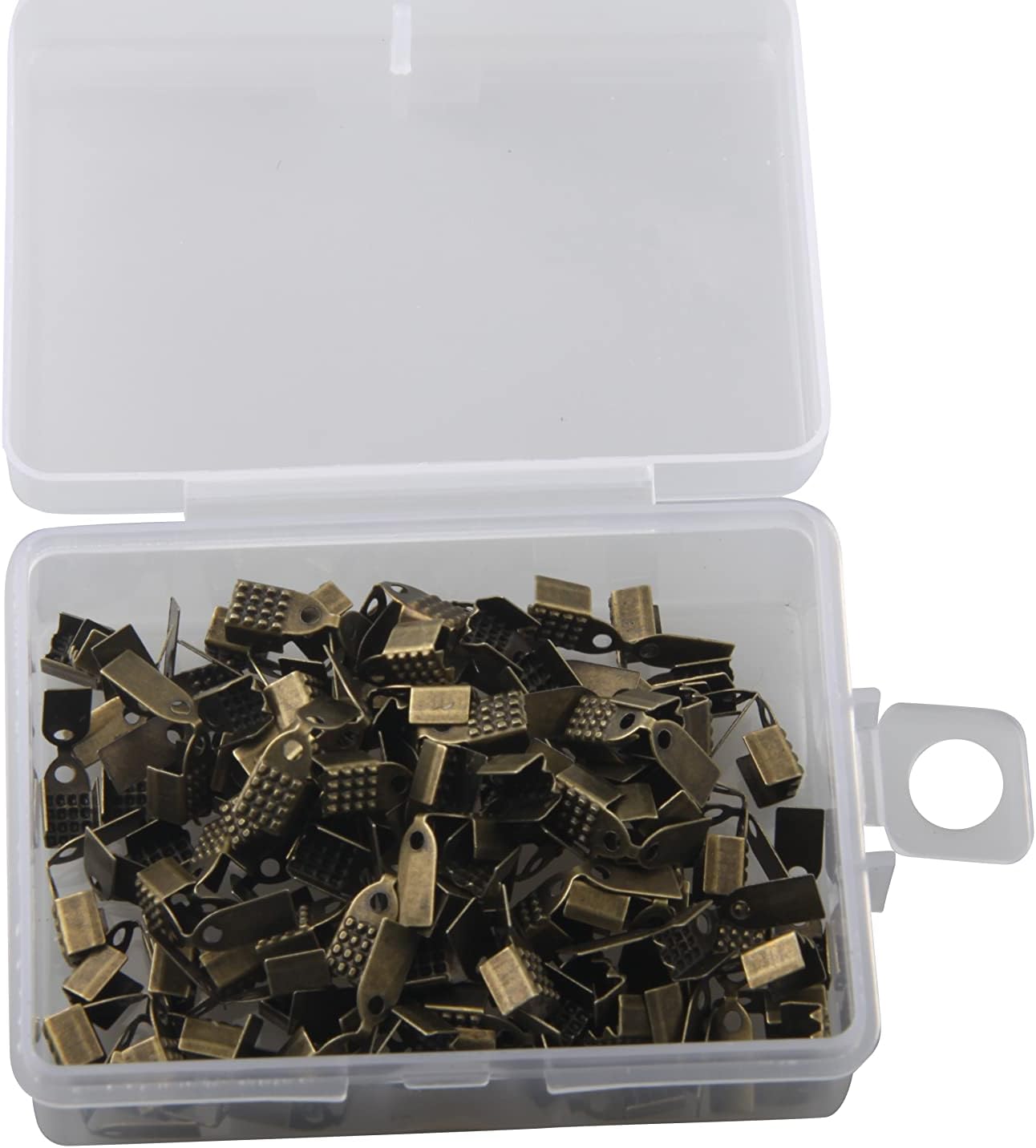 1 Box Iron Fold Over Cord End Crimps End Caps Leather Ribbon Ending Clasp Tips for DIY Jewelry Making Necklaces Bracelet Art Craft (6mm, Antique Bronze)