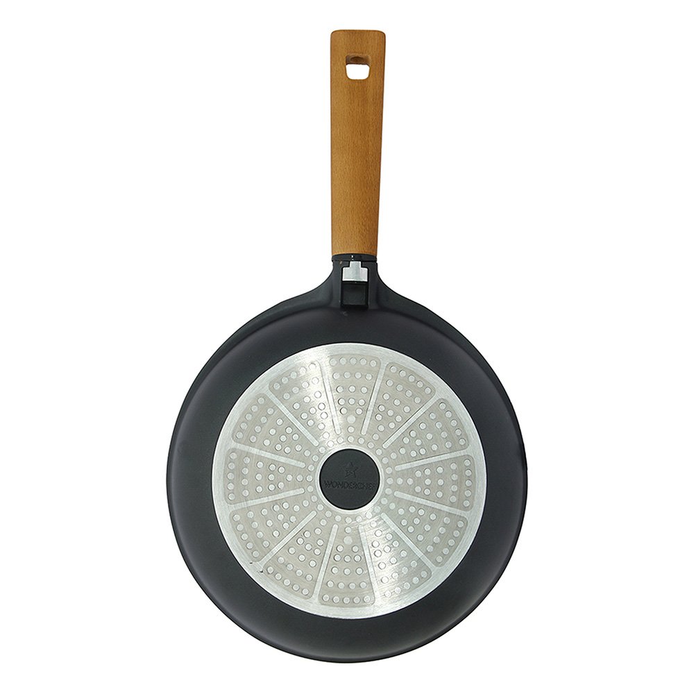 Wonderchef Caesar Non-Stick Fry Pan, Induction Bottom, Wooden Handle, Die-Cast Aluminium- 20cm, 1L, 5mm, 5 Years Warranty, Black - Image 4 thumbnail