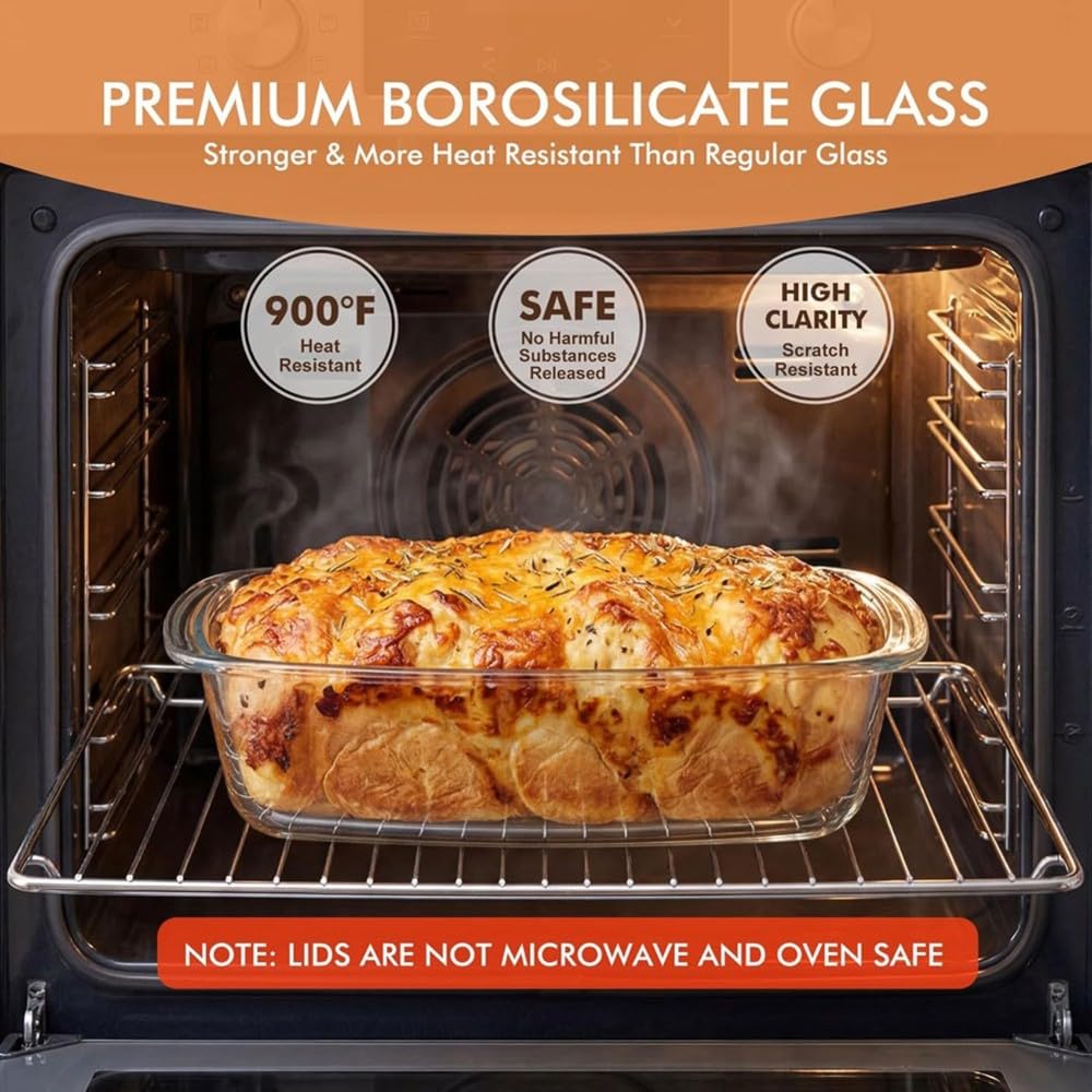 Paquete de 2 Moldes Grandes de Vidrio para Pan de 7,6 Tazas/1800 Ml/1,9 Cuartos de Galón, Aptos para Microondas y Horno - Moldes para Pan para Almacenar Alimentos