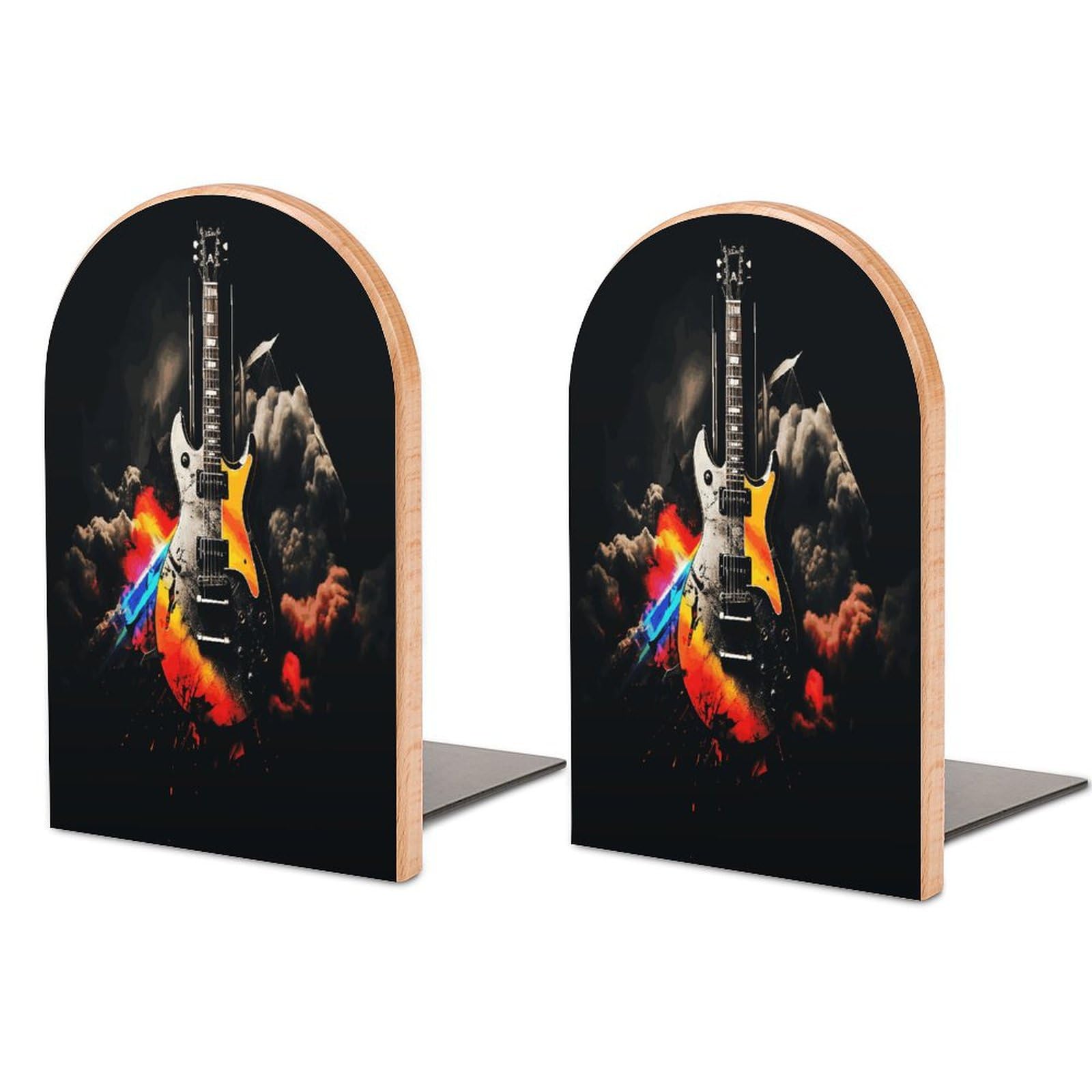 Hkmntgd Rock Music Wood Bookends Printed Unique Book Ends, To Hold Books Creative Resin Book Holder Stopper For Office Files Magazine Kitchen Books