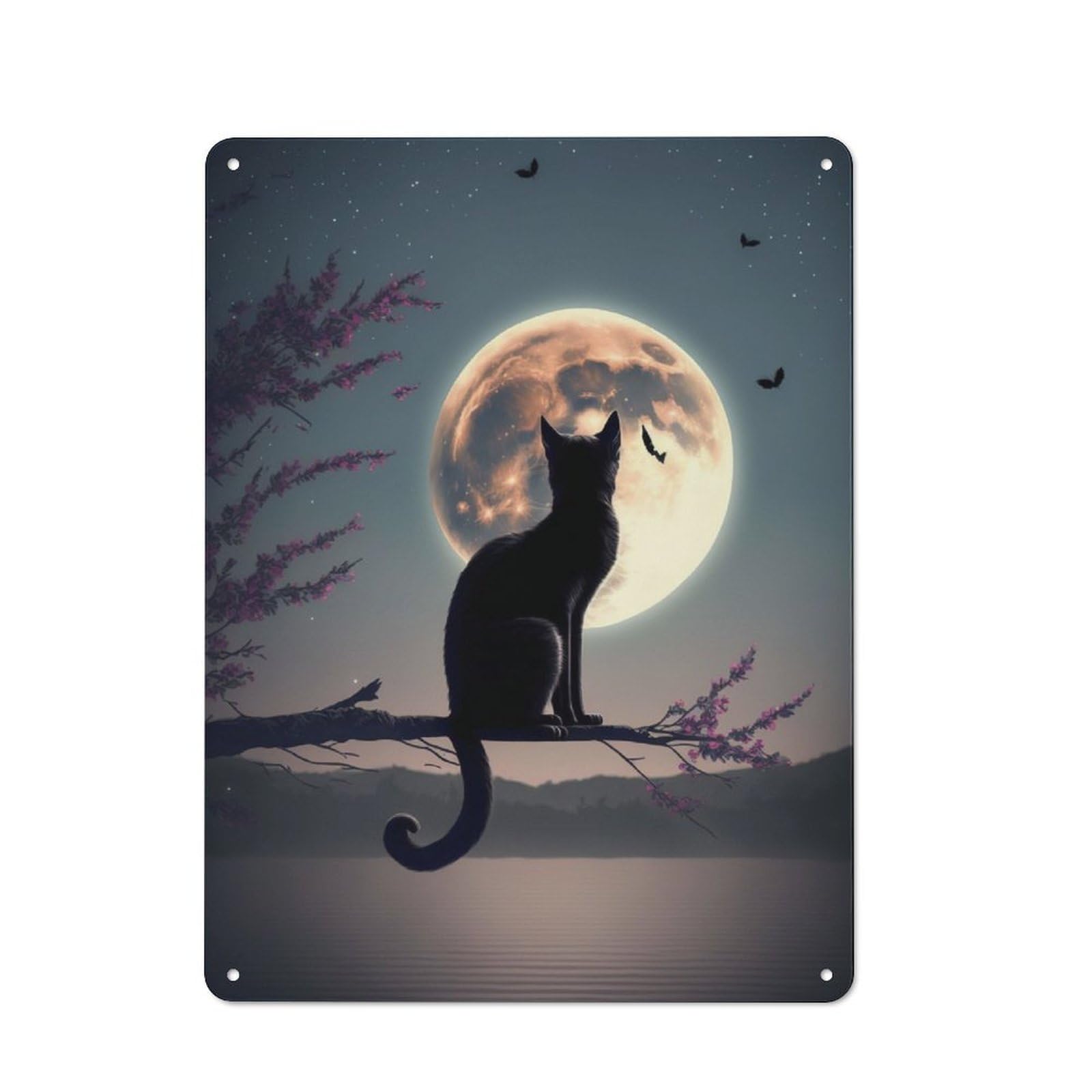 Junmoney Cat Moon Night Retro Tin Sign 40X30cm Featuring For Bar Or Restaurant, For Metal Sign Collectors, For Garage And Workshop Walls