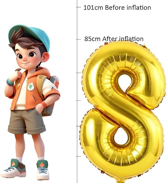 Ballon Chiffre 8 Or Anniversaire Numero 8 Deco Birthday, Number 8 Ballon Party Deco Soutenir helium - 100CM - 2