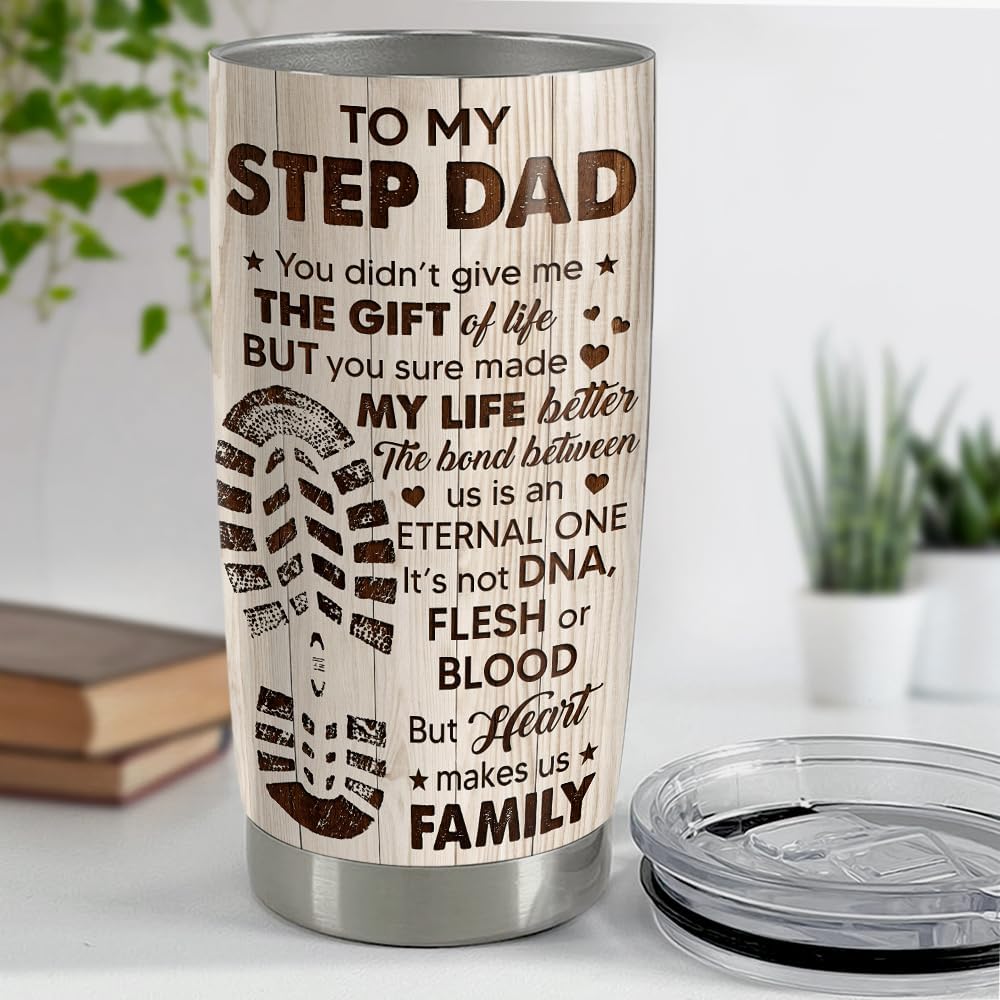 SANDJEST Step Dad Gifts Tumbler 20oz Coffee Travel Mug Cup Gift for Bonus Dad Stepfather Stepdad Gift from Step Daughter Son - Image 4