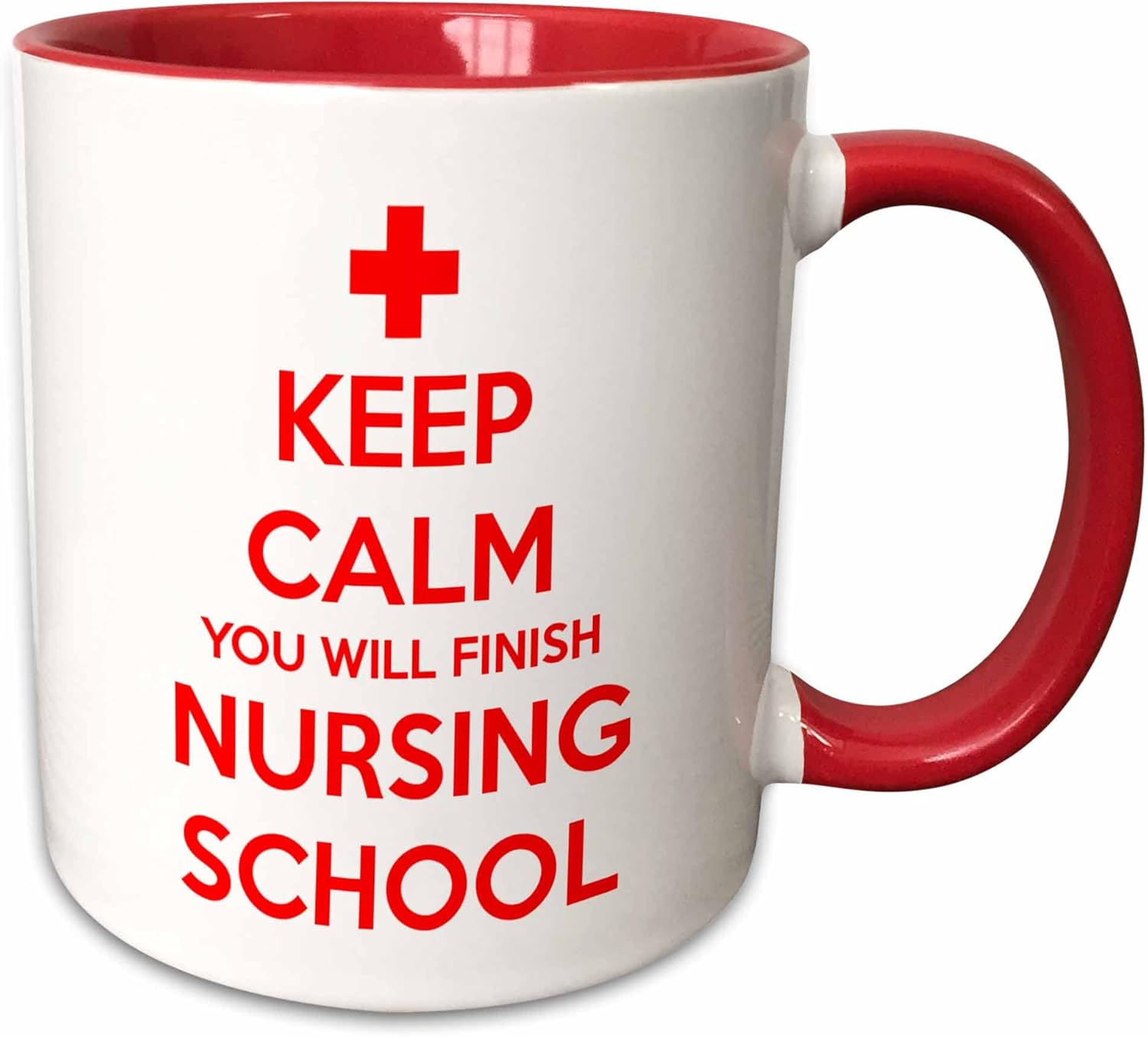 3dRose mug_216316_5 Keep Calm You Will Finish Nursing School Mug, 11 oz, Red