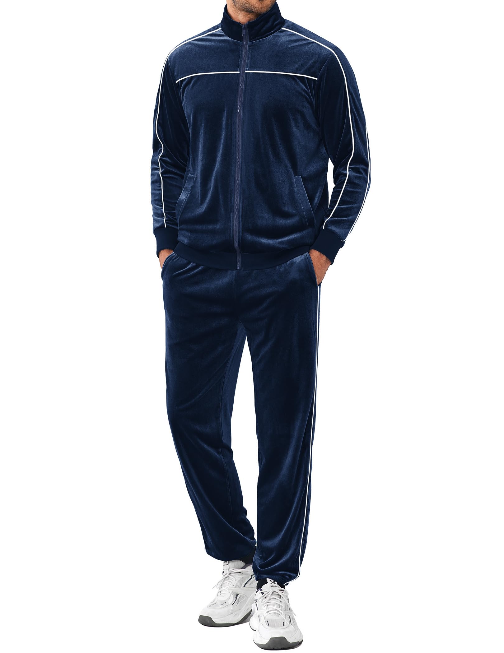 Mens Velour Tracksuits 2 Piece Set Outfits Zip Up Sweatsuits Velvet Jacket Pants Set