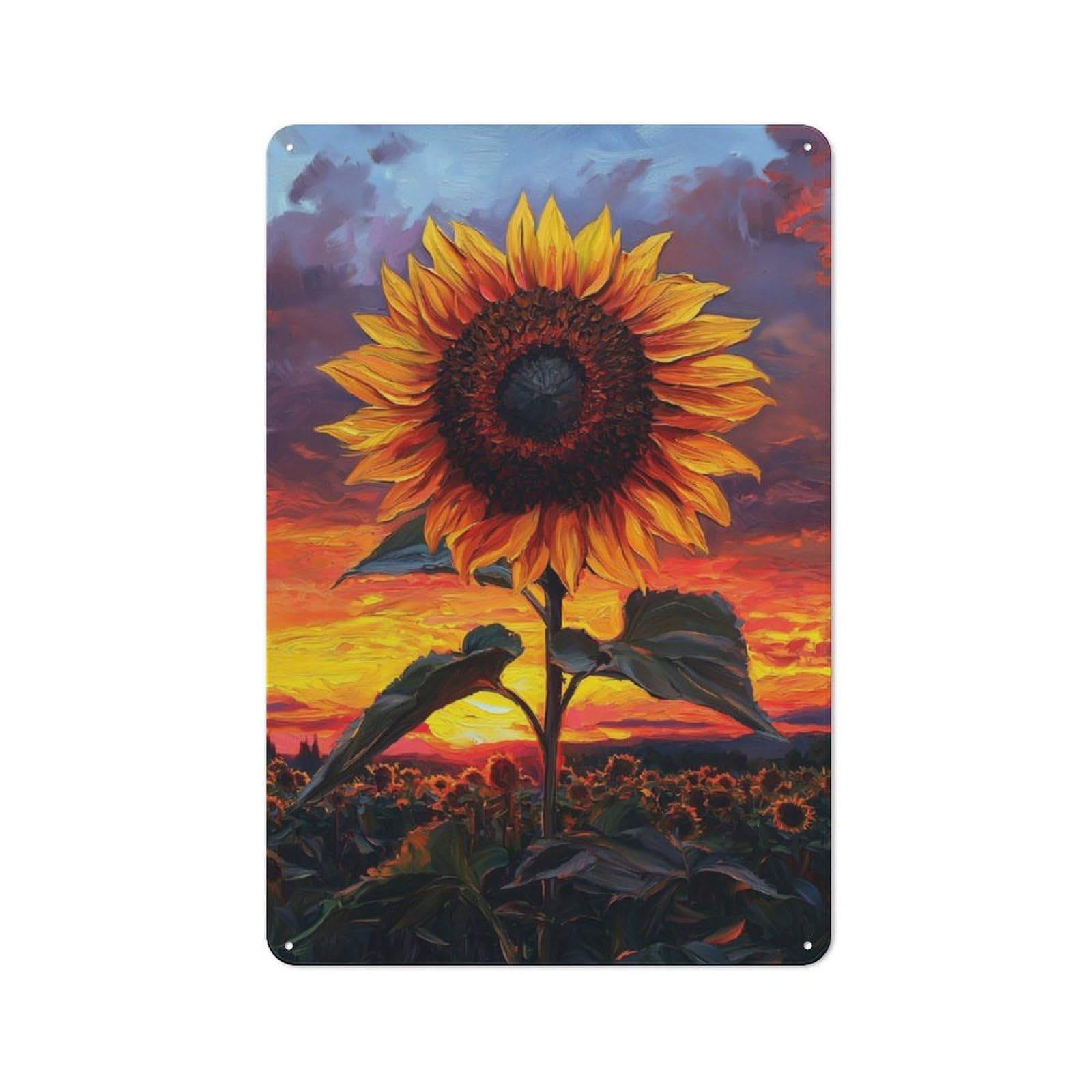Junmoney Sunflower At Sunset Tin Sign 30X20cm For Café Or Home Bar, Rustic Wall Decor, For Garage, Workshop And Man Cave Decoration