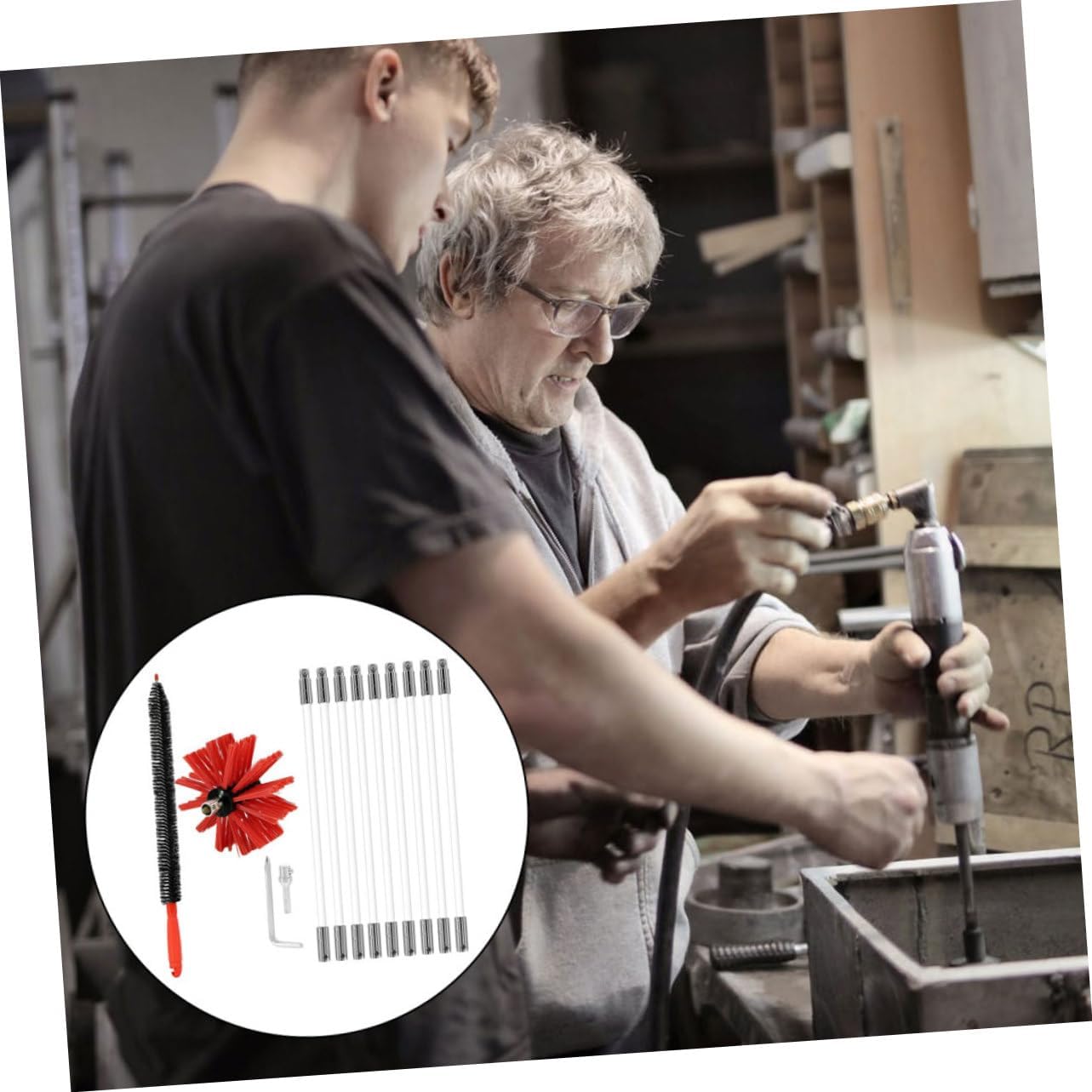 Chimney Brush with Rods Flexible Fireplace Cleaning Tool for Drill Use for Brick Flues Easy Assembly and Disassembly for Home Maintenance