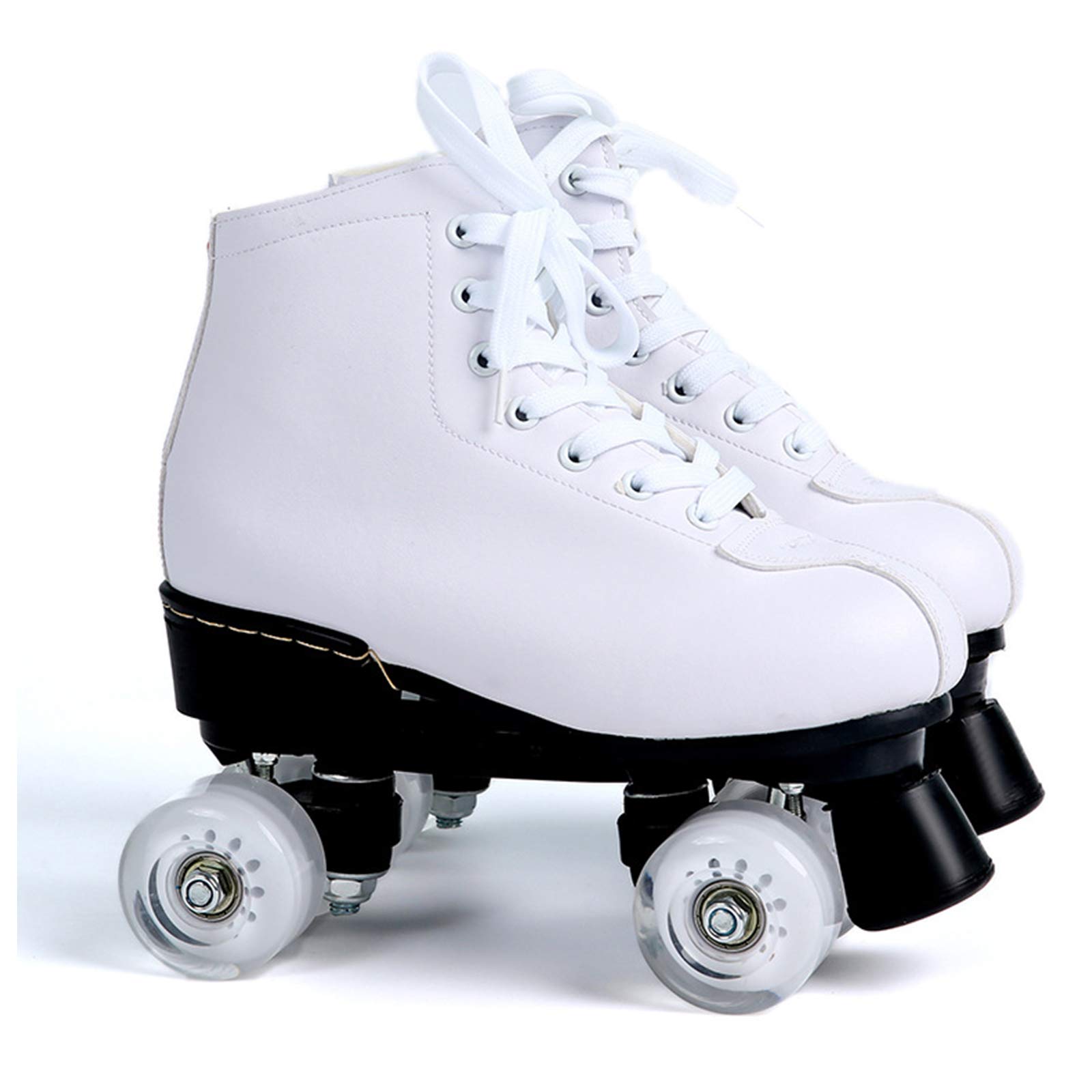 Patins à roulettes Blancs Unisexes Artistiques, Rollers Quad Double Rangée Roller Chaussure en Cuir PU Haut de Gamme pour Enfants Débutants, Adultes, Hommes et Femmes