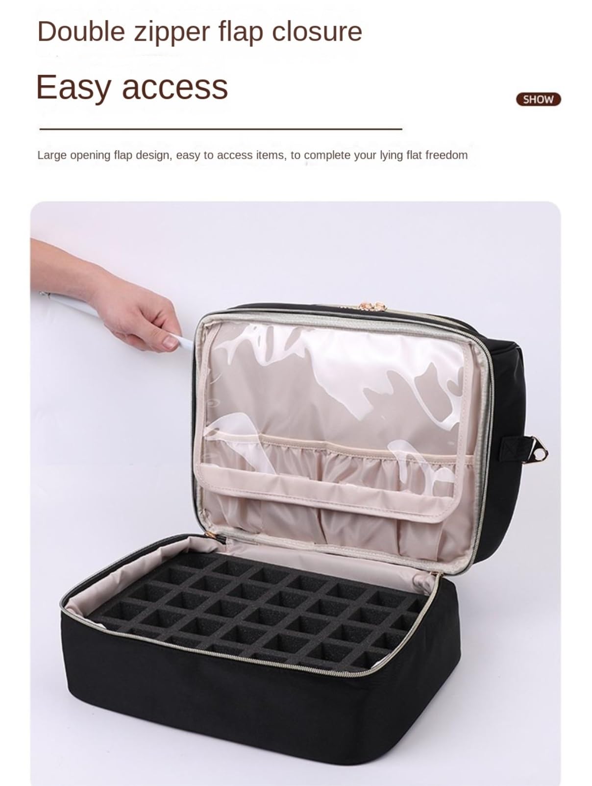 Lakiery Paznokci Przenośne Etui Na Lakier Do Paznokci, 2 Warstwy, Górna Przegródka Akcesoria Organizer Zaopatrzenie(Black)