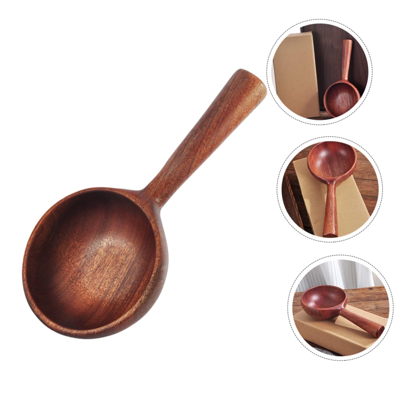 Amosfun 2 Piezas Bailador de madera cómoda pala para agua regadera de jardín Cucharón de madera ergonómico Cucharón de fácil de limpiar cucharon casero accesorio de cocina Coffee