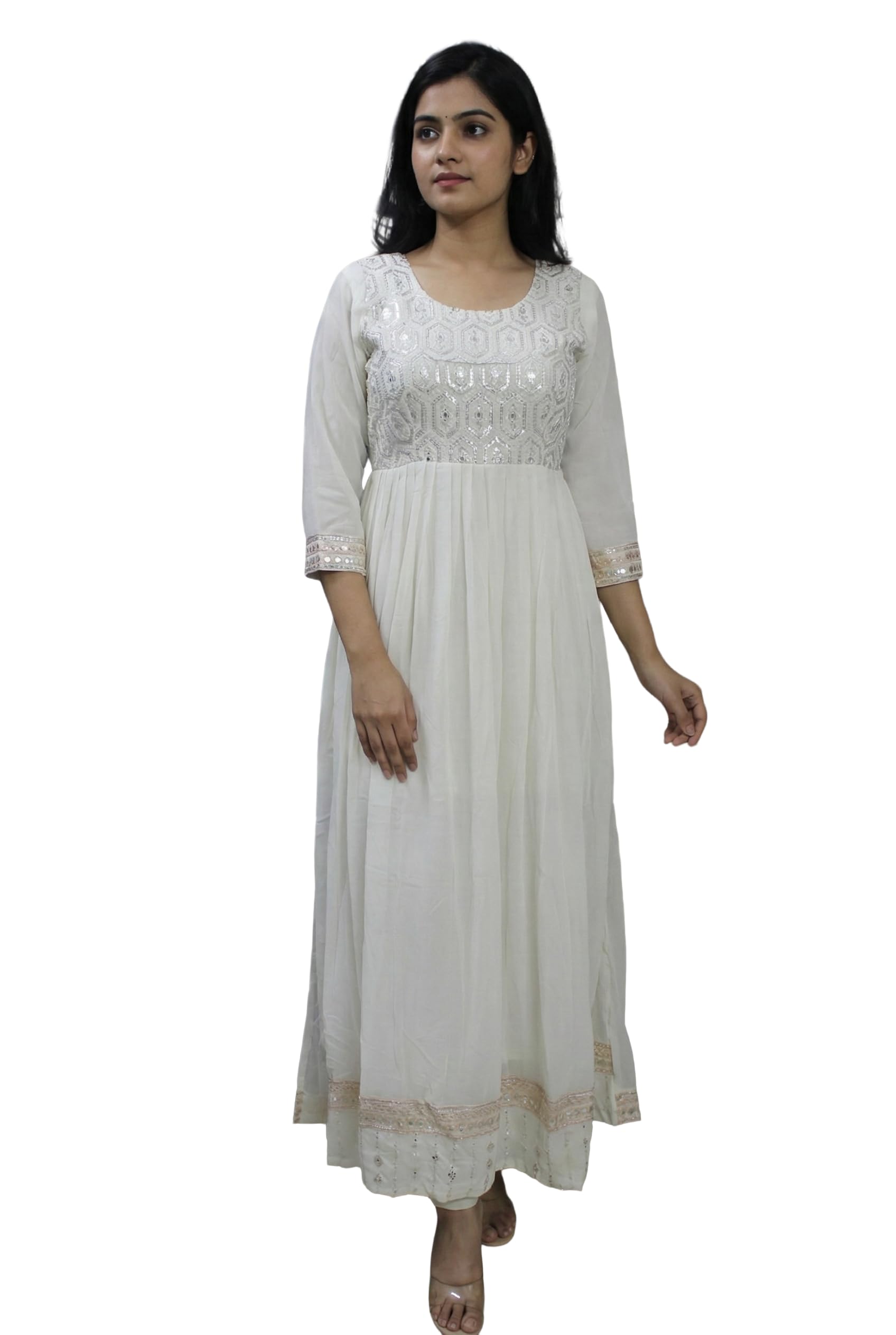 Women's Georgette Anarkali Kurti, Sequin Work Flared Gown with Dupatta, Party Ethnic Dress-image-20