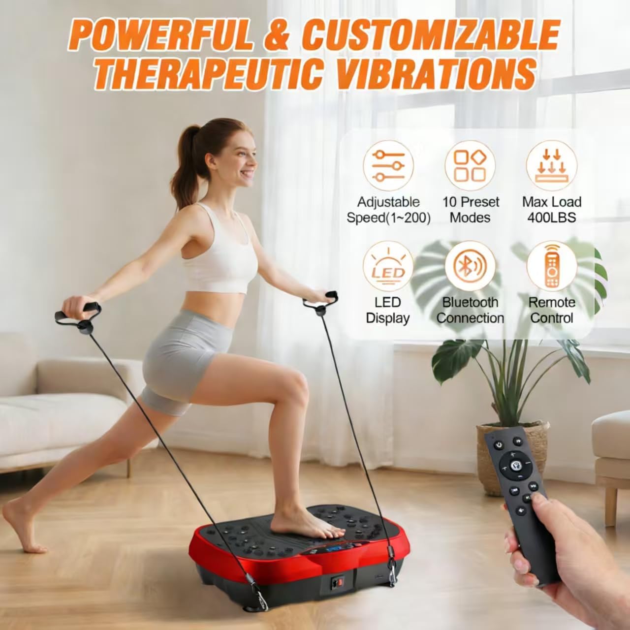 ALSO GO Vibration Plate Exercise Machine, 200 Speeds & 10 Models, 500LB Capacity, LED Display, Bluetooth Audio, Large Shake Plate with Loop Bands for Full Body Fitness, Lymphatic Drainage, Pain Relief