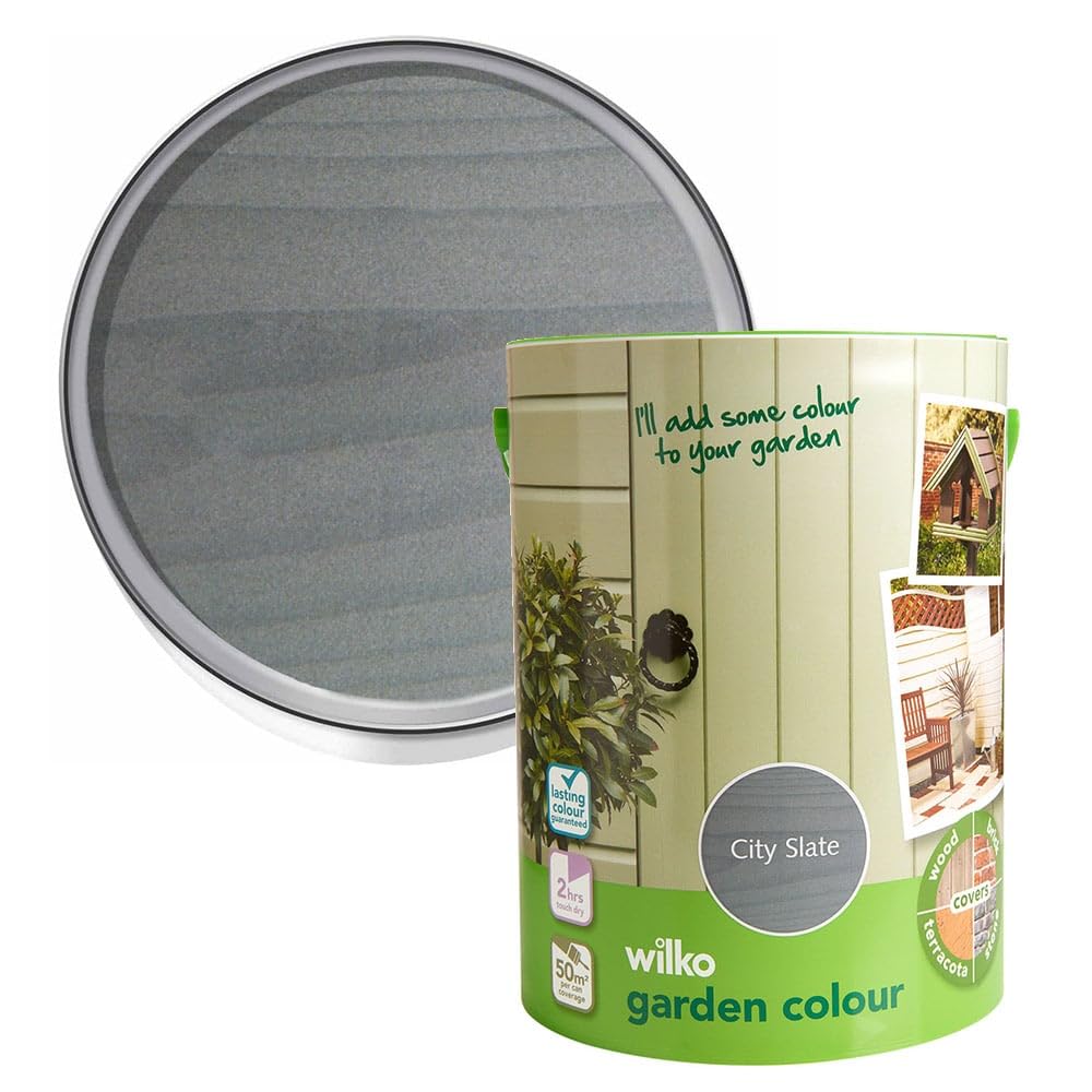wilko Garden Colour, 5L, City Slate, Water-Based Paint, Garden Paint, Weather-Resistant, All-Weather Protection, UV-Resistant, For Wood, Metal and Masonry